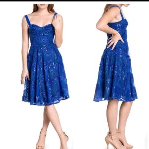 NWT Dress The Population Dress XXS Adelina Sequin Electric Blue Floral Knee